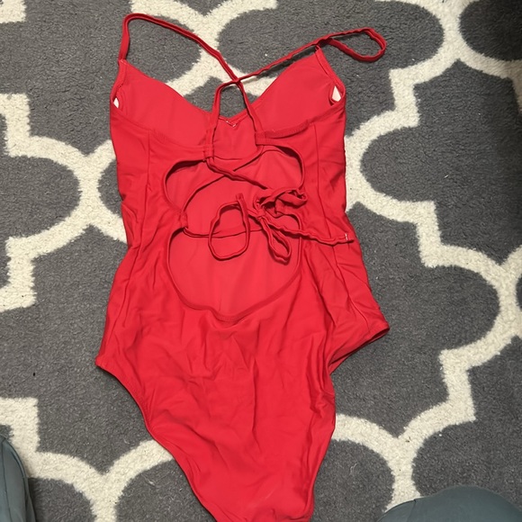 Aerie Red One Piece Tie Back Swimsuit Size Small - Picture 3 of 4